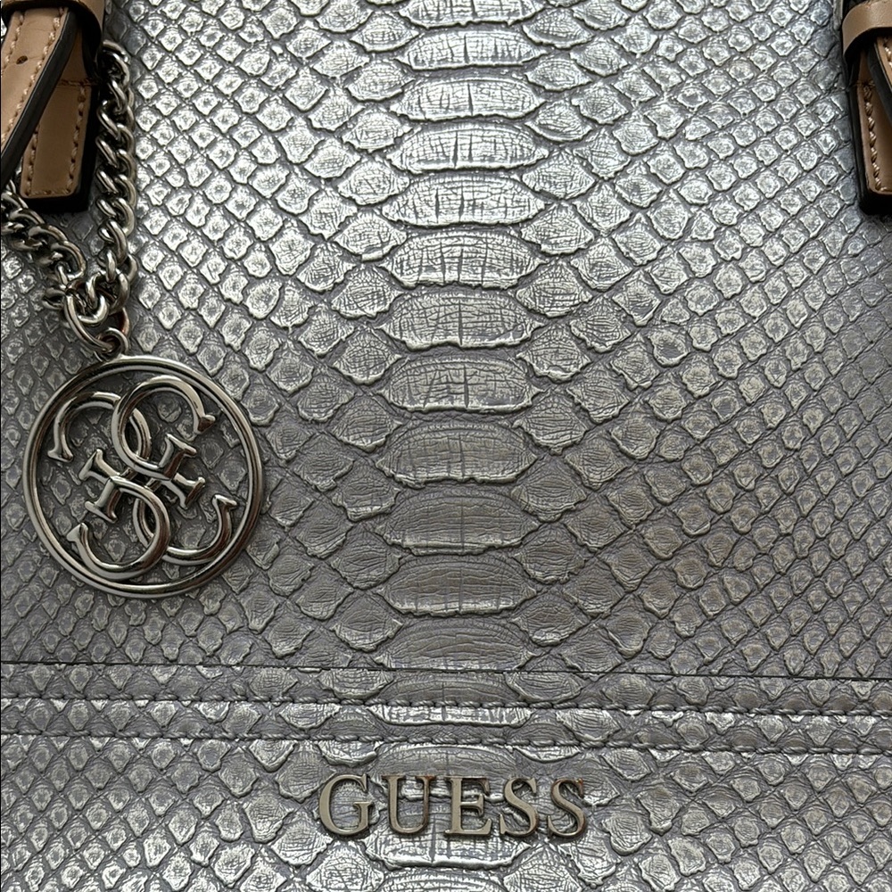 GUESS Lilac Metallic Snakeskin Embossed Tote Purse - Picture 2 of 7